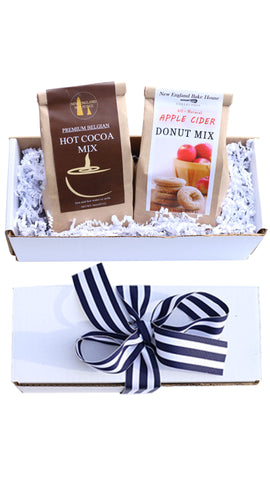 New England Gift Box Hot Cocoa and Apple Cider Donut Mix